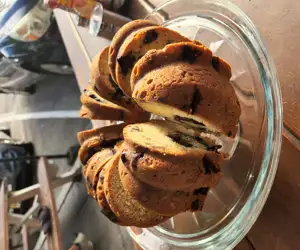 Blueberry coffee cake baked in a bundt pan