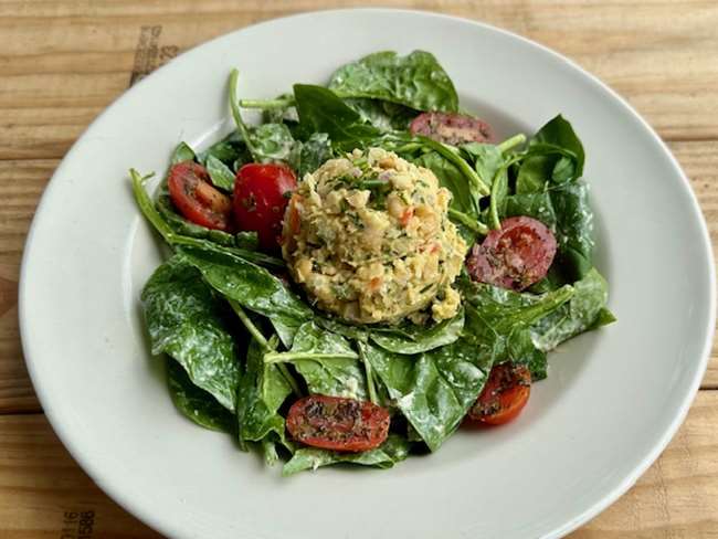 SMASHED CHICKPEA SPINACH SALAD