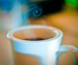 Steaming mug of coffee