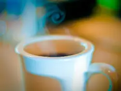 Steaming mug of coffee